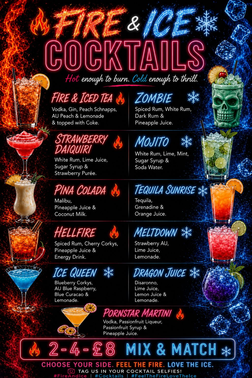 Fire and Ice cocktails menu poster